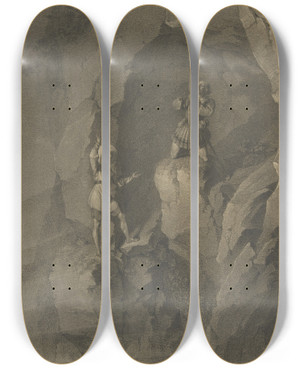 Triptych art skateboard deck of Franz Von Hauslab The Younger Soldiers In A Cave Receiving Blessings From Heaven_1 by Franz von Hauslab the Younger (1798-1883)