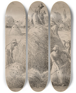 Triptych art skateboard deck of Camille Pissarro Haymakers Of Eragny by Camille Pissarro (1830-1903)