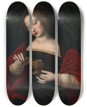 Triptych art skateboard deck of Ambrosius Benson Mary Magdalen by Ambrosius Benson (1519-1550)