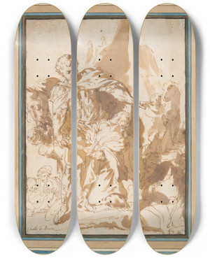 Triptych art skateboard deck of Circle Of Charles Le Brun The Continence Of Scipio by Circle Of Charles Le Brun (1619-1690)