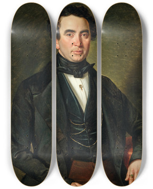 Triptych art skateboard deck of Andreas Hall Portrait Of A Gentleman by Andreas Hall (1800-1874)