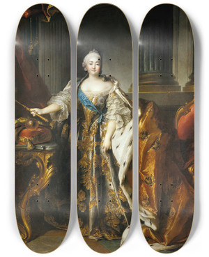 Triptych art skateboard deck of Louis Tocqu Elizabeth Petrovna by Louis Tocque (1696-1772)