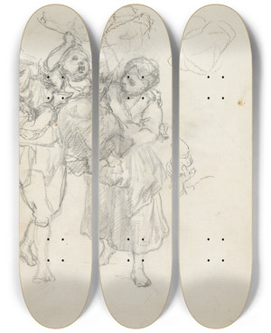 Triptych art skateboard deck of Johann Baptist Kirner Preparatory Study For Italian Children Playing by Johann Baptist Kirner (1806-1866)