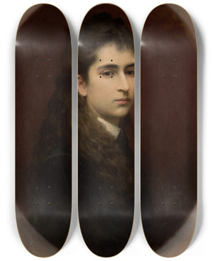 Triptych art skateboard deck of Leopold Horowitz Portrait Of A Girl With Loose Hair by Leopold Horowitz (1838-1917)