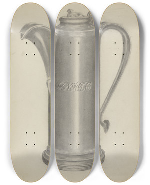 Triptych art skateboard deck of Albert Camilli Silver Flagon by Albert Camilli