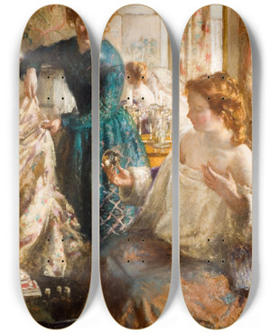 Triptych art skateboard deck of Henry Tonks The Crystal Gazers by Henry Tonks (1862-1937)