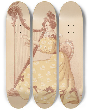 Triptych art skateboard deck of Auguste Roedel La Romance by Auguste Roedel (1859-1900)