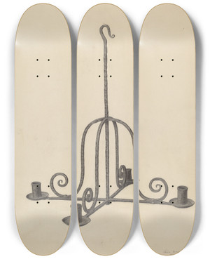 Triptych art skateboard deck of Jack Staloff Chandelier by Jack Staloff