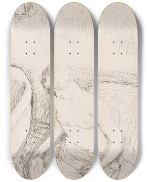 Triptych art skateboard deck of Pierre Bonnard Jeune Femme Sa Toilette by Pierre Bonnard (1867-1947)