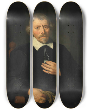 Triptych art skateboard deck of Gerbrand Van Den Eeckhout Portrait Of The Artists Father Jan Pietersz Van Den Eeckhout 1584 1652 by Gerbrand van den Eeckhout (1621-1674)