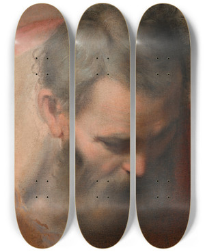 Triptych art skateboard deck of Federico Barocci Head Of Saint Joseph by Federico Barocci (1528-1612)
