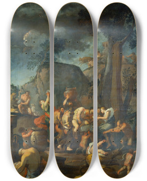Triptych art skateboard deck of Giulio Carpioni A Bacchanal by Giulio Carpioni (1613-1678)