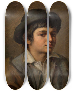Triptych art skateboard deck of Maurycy Gottlieb Portrait Of A Boy In A Hat by Maurycy Gottlieb (1856-1879)