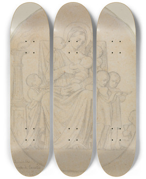 Triptych art skateboard deck of Jeanhippolyte Flandrin Saint Flicit And Her Seven Sons by Hippolyte Flandrin (1809-1864)