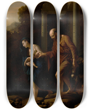 Triptych art skateboard deck of Adriaen Van Der Werff The Flight Into Egypt by Adriaen van der Werff (1659-1722)
