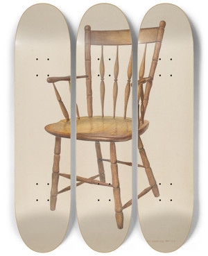 Triptych art skateboard deck of Donald Harding Windsor Armchair by Donald Harding