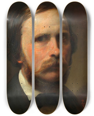 Triptych art skateboard deck of Karl Von Blaas Selbstbildnis Karl Blaas by Karl Von Blaas (1815-1894)