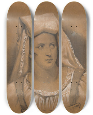Triptych art skateboard deck of Frantiek Klimkovi Portrait Of A Woman by Frantisek Klimkovic (1826-1890)