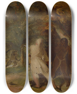 Triptych art skateboard deck of Thomas Sully Saving The Life Of Friday by Thomas Sully (1783-1872)