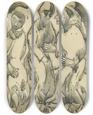 Triptych art skateboard deck of Christian Rohlfs Three Standing Men by Christian Rohlfs (1849-1938)
