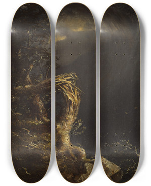 Triptych art skateboard deck of Jasper Francis Cropsey Blasted Tree by Jasper Francis Cropsey (1823-1900)