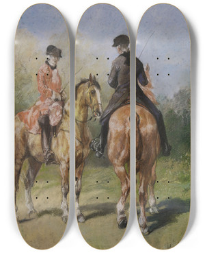 Triptych art skateboard deck of Johnlewis Brown Deux Cavaliers En Costume Louis Xv_1 by John Lewis Brown (1829-1890)