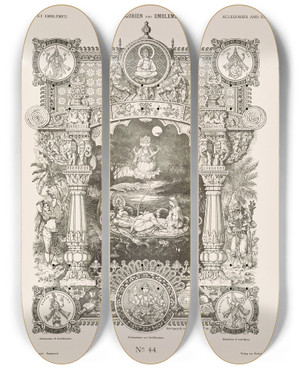 Triptych art skateboard deck of Albert Ilg Allegorien Und Embleme Vol I Pl047 by Albert Ilg (1847-1896)