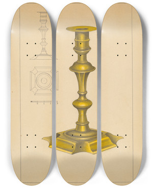 Triptych art skateboard deck of Philip Johnson Candlestick_3 by Philip Johnson