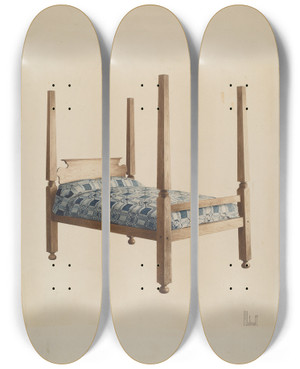 Triptych art skateboard deck of Peter C Ustinoff Four Poster Bed by Peter C Ustinoff