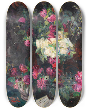 Triptych art skateboard deck of Max Beckmann Stillleben Mit Roten Rosen by Max Beckmann (1884-1950)