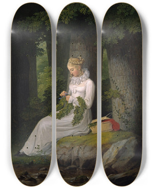 Triptych art skateboard deck of Georg Friedrich Kersting The Wreath Maker by Georg Friedrich Kersting (1785-1847)