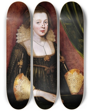 Triptych art skateboard deck of Paul Van Somer Portrait Of A Young Lady by Paul Van Somer (1577-1621)