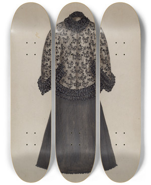 Triptych art skateboard deck of Evelyn Bailey Dress by Evelyn Bailey