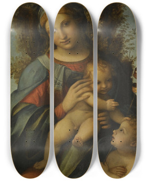 Triptych art skateboard deck of Correggio Madonna And Child With The Infant Saint John The Baptist by Correggio (1489-1534)