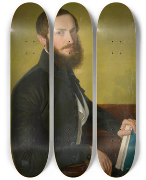 Triptych art skateboard deck of Jozef Boetech Klemens Portrait Of A Man by Jozef Bozetech Klemens (1817-1883)