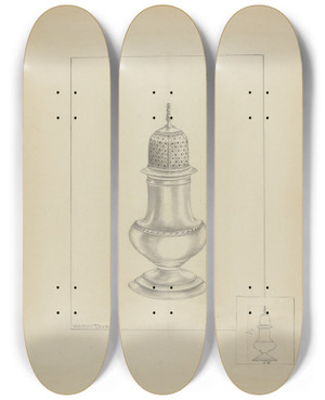 Triptych art skateboard deck of Hester Duany Silver Shaker by Hester Duany (1891-1964)