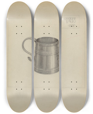 Triptych art skateboard deck of Charles Garjian Silver Mug by Charles Garjian