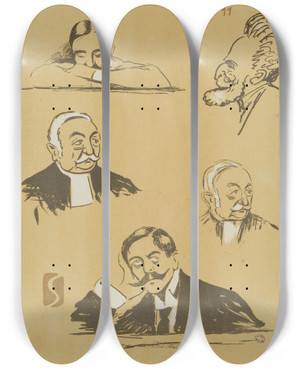 Triptych art skateboard deck of Georges Goursat Sem Bolopacha M Dephram Matre Albert Salles by Georges Goursat (Sem) (1863-1934)