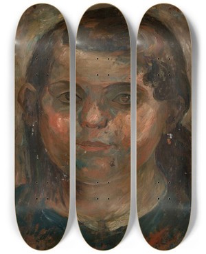 Triptych art skateboard deck of Tadeusz Makowski Head Of A Little Girl In A Blue Dress by Tadeusz Makowski (1882-1932)