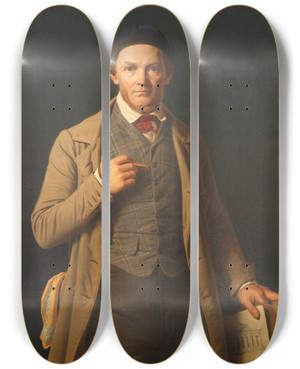 Triptych art skateboard deck of Constantin Hansen Portrait Of Gottlieb Bindesbll by Constantin Hansen (1804-1880)