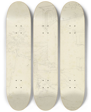 Triptych art skateboard deck of Nikolaus Hoff Bildstock Auf Dem Weg Nach Fiesole by Nikolaus Hoff (1798-1873)