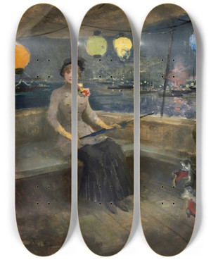 Triptych art skateboard deck of Jeanlouis Forain Woman On A Yacht by Jean Louis Forain (1852-1931)