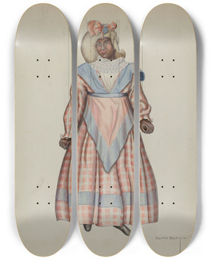 Triptych art skateboard deck of Bertha Semple Puppet Liza by Bertha Semple