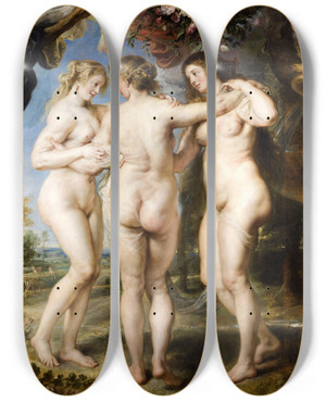 Triptych art skateboard deck of Peter Paul Rubens The Three Graces by Peter Paul Rubens (1577-1640)