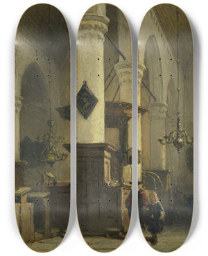 Triptych art skateboard deck of Johannes Bosboom Church Interior_1 by Johannes Bosboom (1817-1891)