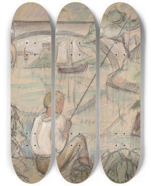 Triptych art skateboard deck of Hermann Lismann Untitled by Hermann Lismann (1878-1943)