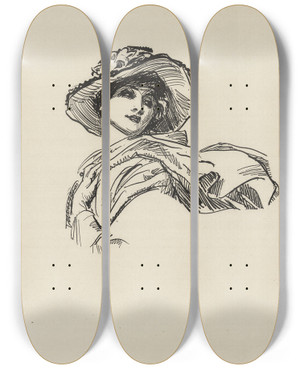 Triptych art skateboard deck of Charles Dana Gibson Untitled_17 by Charles Dana Gibson (1867-1944)
