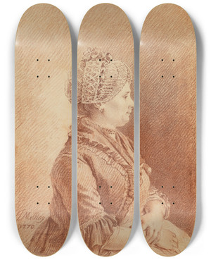 Triptych art skateboard deck of Josef Melling Damenbildnis by Josef Melling