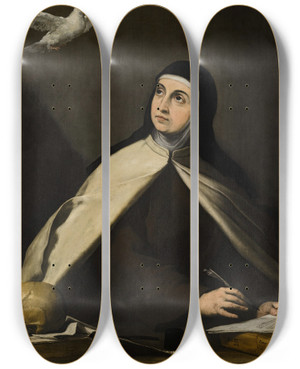 Triptych art skateboard deck of Jusepe De Ribera Saint Teresa Of Avila by Jusepe de Ribera (1591-1652)