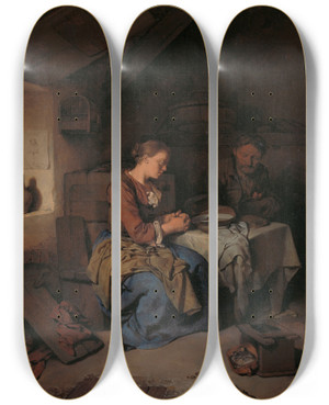Triptych art skateboard deck of Cornelis Pietersz Bega Saying Grace by Cornelis Pietersz Bega (1631-1664)